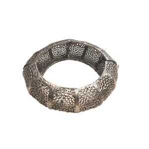 Vintage Silver Tone Filigree Hinged Bracelet with Safety Chain